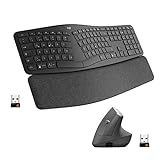 Logitech ERGO K860 kabellose ergonomische Tastatur – geteilte Tastatur, Handballenauflage, natürliches Tippen, schmutzabweisendes Material, Bluetooth und USB-Verbindung, Windows/Mac, DEU QWERTZ - Grau